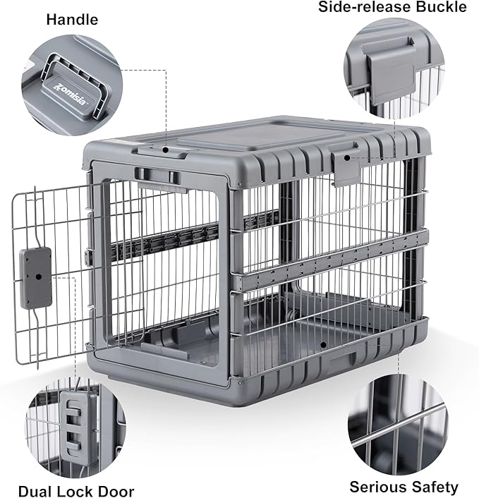 Collapsible Dog Crate for Large Dogs - 36"L Heavy Duty Dog Kennel No Tools Required with 4 Sides Steel Foldable Cage for Dogs Indoor Furniture, Portable Carrier with 2 Smooth Wheels, Gunmetal