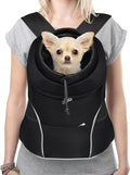 YUDODO 9-14lbs Dog Front Carrier Backpack, Adjustable Breathable Pet Carrier for Small Dogs, Ventilated Puppy Back Pack with Safety Belt, Lightweight Doggy Backpack for Hiking Outdoor(Jet Black, L)