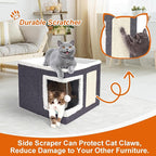 2 Pack Cat Houses for Indoor Cats - Large Cat Bed Cave with Scratch Pad and Fluffy Ball, Foldable Cat Hideaway Condo with Reversible Cushion for Multi Small Pet, Dark Grey