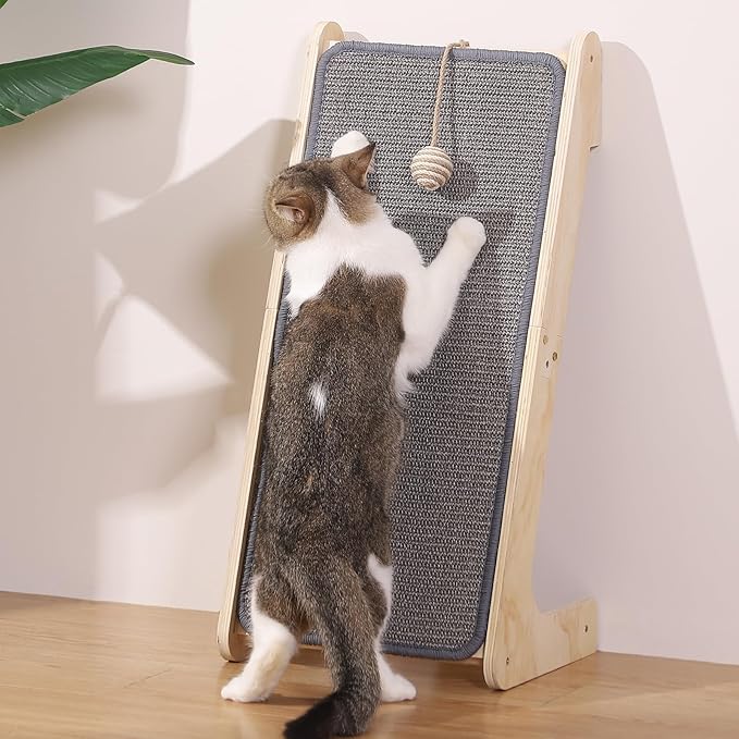 Cat Scratcher Ramp, L Shaped Scratchers for Indoor Cats, Sisal Scratch Pad Furniture Protector, Scratching Board With Ball Toy