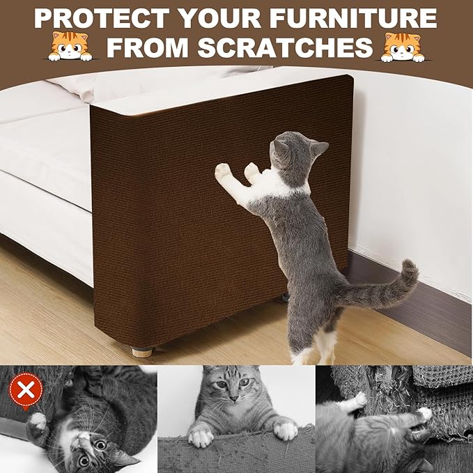 Cat Scratch Furniture Protector, 78.7"x15.8" Cat Scratching Mat, Trimmable Self-Adhesive Cats Claws Scratch Pads, DIY Carpet Mat Replacement for Cats Tree, Cats Wall Shelves, Brown