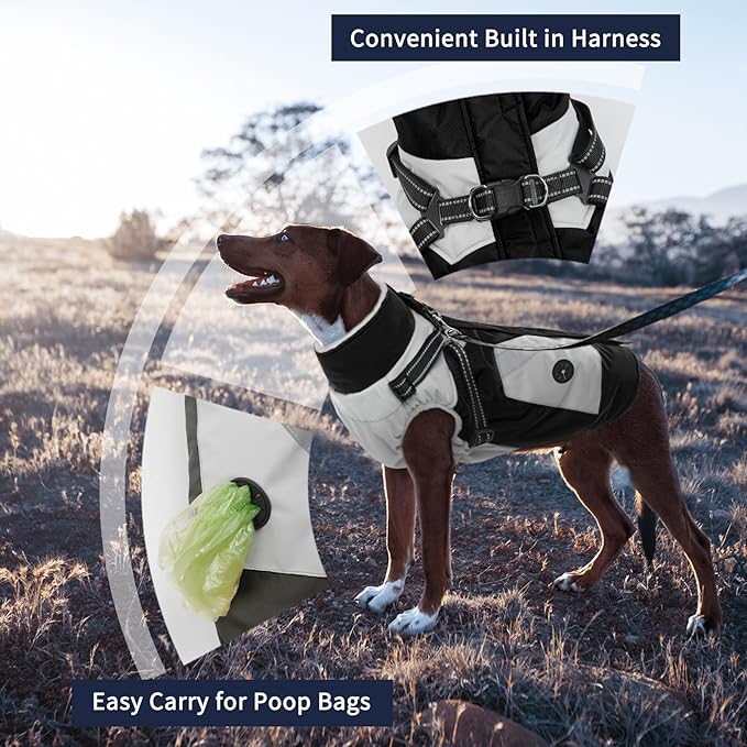 IECOii Warm Small Dog Coat Harness with D Ring -Black,Small- Zip Small Dog Jacket Winter Reflective, Fleece Lined Dogs Snowsuit Snow Jacket,Pet Clothes for Small Dogs Yorkshire Terrier Bichon Shih