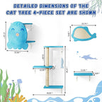 5 Pcs Wall-Mounted Climber Set, Wood Indoor with Shelves and Perches, Ladder, Condo House, Scratching Board and Tree, Wall Shelves Furniture for Cats (Ocean Blue)