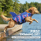ASENKU Dog Life Jacket - Pet Safety Vest for Swimming & Boating, Shark Life Jacket with Floatation, Dog Lifesavers Swimsuits for Small Medium Large Dogs (Blue Bandhnu, M)