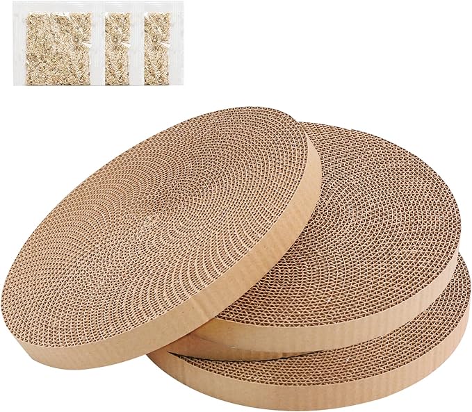 Round Cat Scratcher Refill 10 inch Diameter 7/8 Inch Thickness Circle Cardboard Cat Scratcher Replacement Pads Cat Scratching Boardcat Scratcher Pad for Indoor，4 PCS