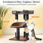 Multi-Level Cat Tree for Indoor Adult Cats, Modern Cat Tower with Double Beds & Scratching Posts, Cute Cat Tree Tower for Large Cats and Kitten, Small Cat Tree Tower with Hanging Toys, Grey