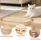Oval Sisal Cat Scratcher with Ball Track - Woven Sisal Scratching Pad & Interactive Cat Toy, Wooden Track with 3 Toy Balls for Indoor Cats, No Assembly Needed
