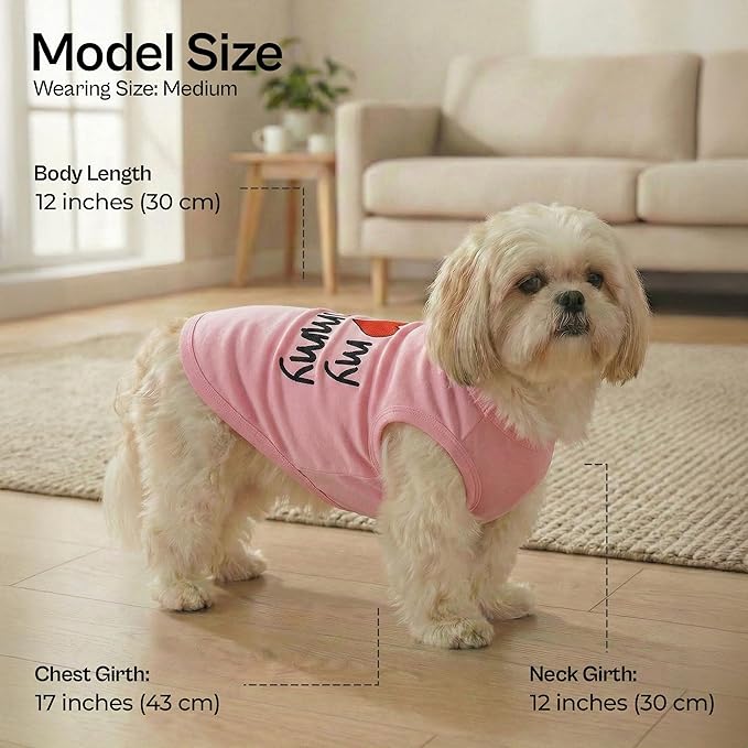Parisian Pet Dog Shirt - 100% Cotton Shirts for Medium Dogs - Pink Sleeveless Girl Pet Clothes - Lightweight Pet T Shirts - Breathable Puppy Clothes - Stretchy I Love My Mommy Dog Apparel