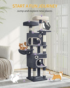 62.6" Cat Tree for Indoor Cats, Cat Tower, Multi-Level Cats Condo with 8 Scratching Posts, 3 Platforms, 2 Caves, Basket, Plush Balls, Sisal Rope, Anti-Tip Kit, Dark Grey MS15918SG