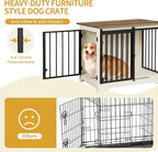 31.9" Dog Crate Furniture with Barn Door, Heavy Duty Dog Kennel Indoor with 2 Doors, Wooden Pet Cage End Table for Small Medium Dogs up to 44 lb, Anti-Chew Anti-Escape, White Brown DFC83614B