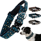 Heavy Duty Dog Collar with Unique Leopard Totem Design Adjustable Durable Nylon Collar, Metal Buckle for Large Dogs Bold Style for Training & Outdoor Adventures (Blue Leopard S)