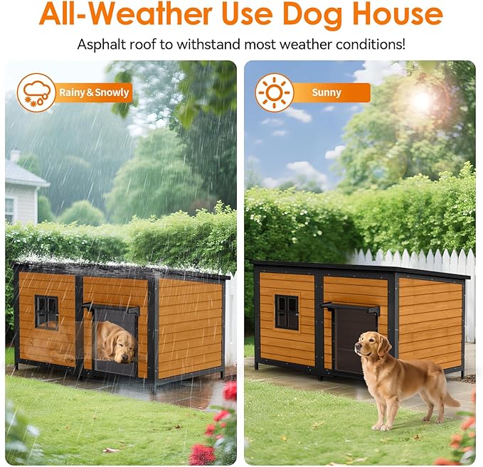 59" Dog House for Outdoor, Extra Large Dog House with Weatherproof Roof, Easy to Install, Anti-Chewing Metal Frame Design for Small Medium Large Breeds Dogs(Brown)
