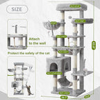 Cat Tree, Cat Tower for Large Cats with 2 Big Platforms, 2 Baskets, condo and Toys, 63" Cat Scratching Posts for Indoor Cats, Light Gray GCT020W