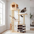 YITAHOME Stable Pine Wood Cat Tree, Multi-Level Cat Tower with Observation Perches, Sisal Scratching Posts, Removable Plush Bed & 2 Interactive Sisal Balls, Cat Furniture