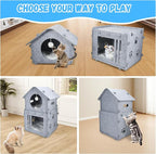 2-Storey Detachable Cat House for Indoor Cats Bed, Covered Beds & Furniture with Washable Cushioned, Cute Modern Condo for Multi Small Pet Large Kitten Kitty, Grey