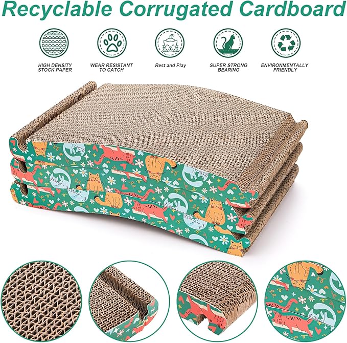 Nicunom Cat Scratcher Foldable Cat Scratching Board, Triangle Cat Scratching Pad, 6 Usable Sides Cat Scratchers Vertical Cat Scratching Post for Indoor Cats, Recyclable Cardboard Lounge