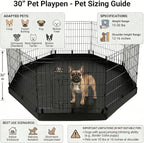 PJYuCien Dog Playpen with Bottom Pad - Metal Foldable Exercise Pen, 8 Panels 30" H x 24" W Indoor Outdoor Pet Fence Puppy Crate Kennel, Black