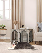 39.4" Wooden Dog Crate Furniture, Indoor Dog Kennel Dogs Cage for Small/Medium/Large Dogs, Heavy Duty Dog Crates Decorative Pet House End Side Table TV Stand, Greige Black DFC84105B