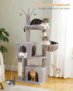 53-Inch Tall Cat Tree with 2 Condos for Indoor Cats,Cat Tower with Scratching Posts for Small Cats,Grey Cat Tree Tower with Hammock and Cat Toys