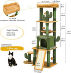 DWVO Cactus Cat Tree for Large Cats: 60" Tall with Self-Grooming Brush, Cute Kitten Climbing Tower for Indoor Kittens with Cat Condo, Top Perch, Basktet, Sisal Scratching Posts, Dangling Ball