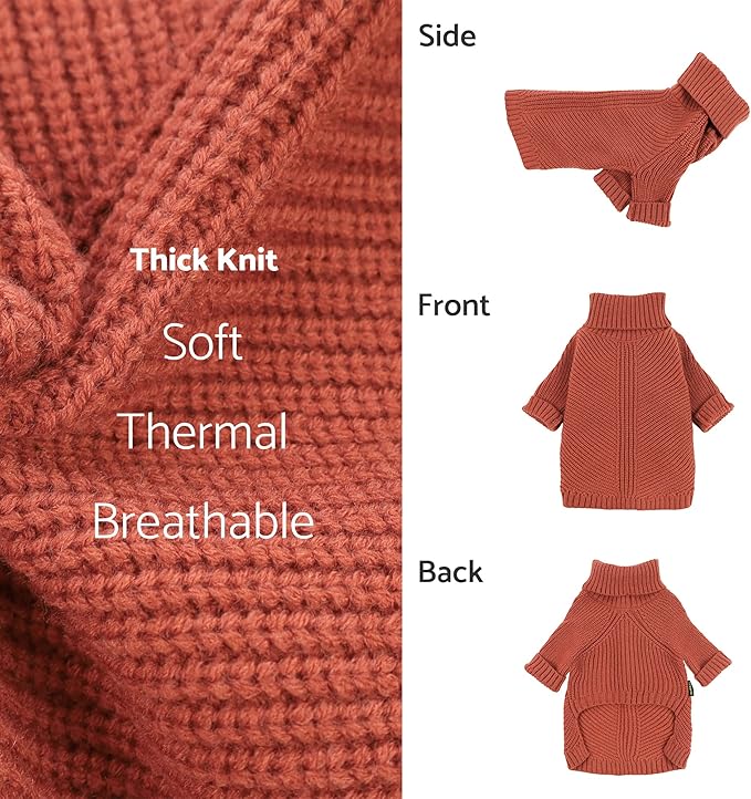 Fitwarm Thermal Knitted Dog Sweater Doggy Winter Coat Pet Clothes Doggie Turtleneck Jacket Puppy Outfits Cat Sweatsuit Red Medium