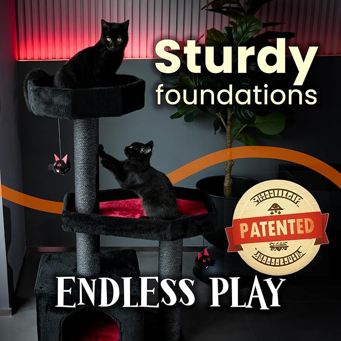Gothic Cat Tree-Spooky Cat Tree with Coffin Bed,Cat Condo,Thick Scratching Post for Halloween