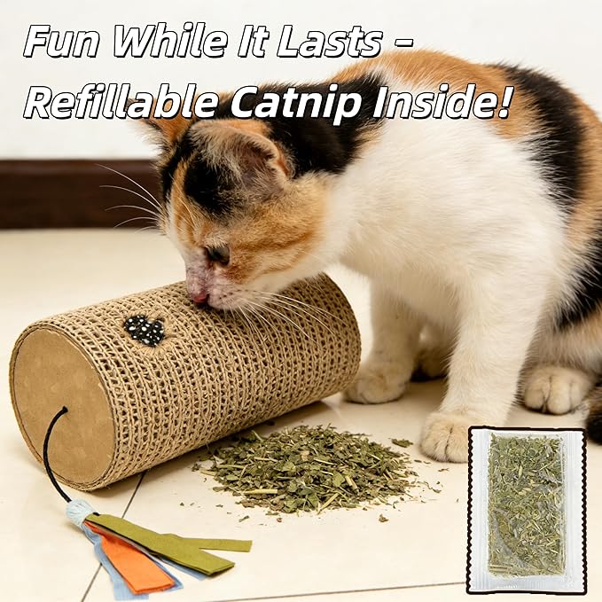 Mini Cat Scratcher & Toy - 7.87" Compact Scratching Post with Rolling Ball, Perfect for Kittens & Small Cats