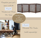 Wooden Foldable Pet Dog Safety Gate -4 Panels 20"Wx24"H- Hand Carved Solid Wood And MDF - Free Standing Portable Indoor Doorway Hall Stairs Dog Puppy Fence - Fully Assembled - Antique Brown -IRONGATE