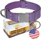 ADITYNA Leather Dog Collar with Metal Buckle - Heavy-Duty, Adjustable for Medium & Large Dogs - Walking, Training, Hiking (Purple, Fits 15-21" Necks)