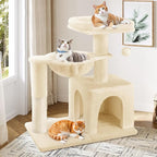 Allewie 29.5in Indoor Cat Tree, Multi-Level Cat Tower with Sisal Scratching Posts, Padded Perch, Basket, Condo, and Hanging Ball, Suitable for Kittens and Adult Felines,Beige
