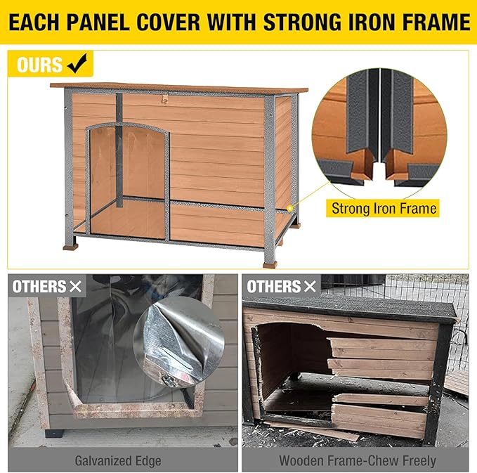 Aivituvin Dog House Outdoor Heated Dog Kennel with Insulated Liner & Heater for Winter Strong Iron Frame Large Dog Cage for Small & Medium Dogs,33.5"