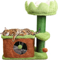 Zamaya Flower Cat Tree for Indoor Cats Large Adult,Easy to Assemble, Modern Cat Tower with Soft Cat Cave with a Window,Sisal Scratching Posts,Dangling Toy,(25.9" H) Green