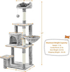 Topeakmart Cat Tree 57in, Multi Level Cat Tower with Basket & Condo & Scratching Post & Padded Perch & Extended Platform & Fur Ball Cat Furniture
