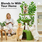 60 inch Cat Tree with Leaves for Climbing, Hiding and Sleeping Cat Tower with Hammock, Scratching Post and Large Cat House