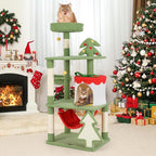 Tangkula Christmas Cat Tree, 52” Tall Cat Tower with Sisal Scratching Posts & Xmas Tree, Plush Perch, Gift Box Shaped Condo, Hanging Toys, Basket Bed, Hammock, Cute Cat Tree Tower Holiday Decoration