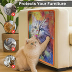 Sisal Cat Scratcher Mat [+ Sisal Mouse Toy] – Wall & Couch Protector, Carpet & Floor Scratching Pad, Durable Non-Toxic & Shedding-Resistant (Watercolor Cat)