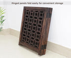 Wooden Foldable Pet Dog Safety Gate -4 Panels 20"Wx24"H- Hand Carved Solid Wood And MDF - Free Standing Portable Indoor Doorway Hall Stairs Dog Puppy Fence - Fully Assembled - Antique Brown -IRONGATE