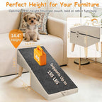 2-in-1 Foldable Dog Ramp for Couch and Bed, 14.4" H Dog Ramps for Small Dogs and Cats, Wooden Pet Stairs with Non-Slip Mat & Side Pockets, Split Ottoman Pet Ramp Steps for Medium Dogs, Puppy