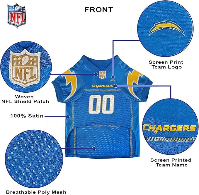 Pets First NFL Los Angeles Chargers Dog Jersey, Size X-Large, Football Shirt Costume for Pet, Dog Sports T-Shirt, NFL Team Clothing for Cats, Licensed Pet Apparel Available in 7 Sizes and 32 Teams