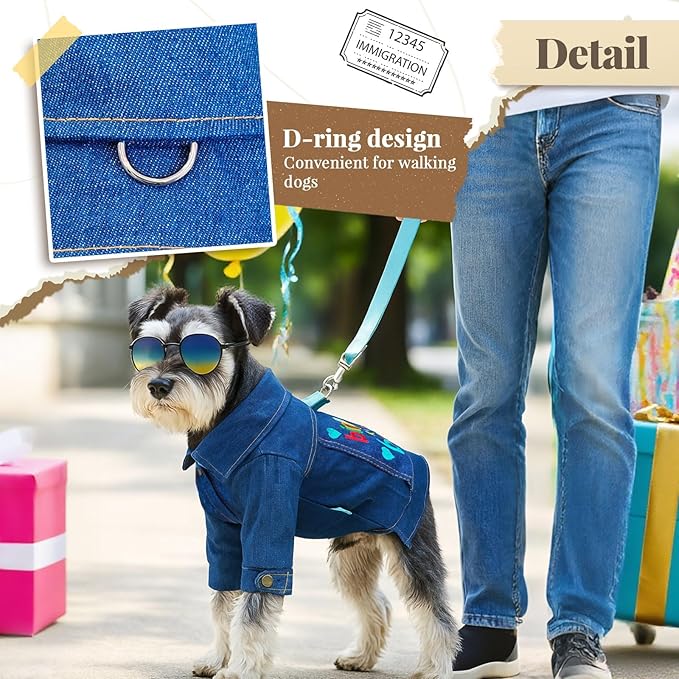 Dog Jean Jacket with D-Ring Blue Denim Coat Dogs Outfits for Small Dogs Cats Boy Male Girl Birthday Clothes Costume Letter Embroidery Dogggie Puppy Winter Warm Clothes(Birthday Baby,S)