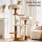 Modern Cat Tree Tower with Scratching Post for Indoor Cats Up tp 15lbs, 50.5" Tall Cat Tree with Flower/Fluffy Cat Beds, Acrylic Capsule, Multi-Level Platforms & Interactive Toy, White & Brown