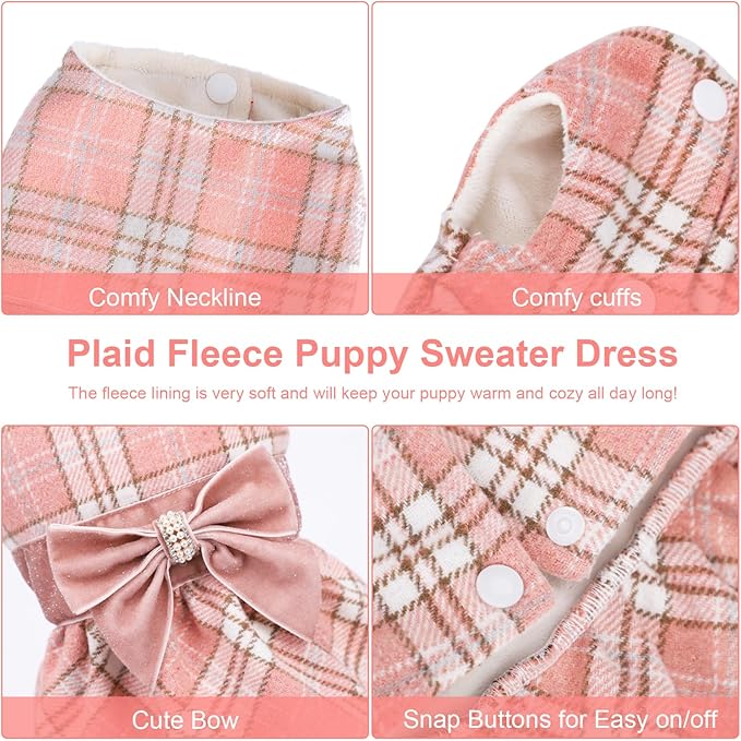 Dog Sweaters Dog Clothes for Small Dogs Boy Girl Fall Puppy Dress Warm Fleece Chihuahua Yorkie Teacup Doggie Sweaters Dresses Doggy Sweater for Small Dogs Girl Cat Outfit (Pink 2, X-Small)
