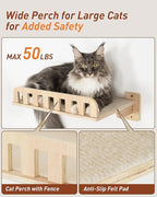 Cat Wall Shelves for Large Cats, 5-in-1 Cat Wall Furniture with Large Hammock and Wide Perch, Wooded Wall Climbing Furniture Set for Indoor Cats
