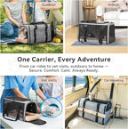 PETSFIT Soft-Sided Cat Carrier with Patented Safety Buckles, Lockable Zippers & Safety Tether,Escape-Resistant Travel Pet Carrier for Car Rides & Vet Visits, Airline Approved Under-Seat, Up to 12 lbs