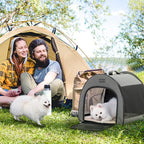 PETSFIT Soft Dog Crate, Travel Dog Crate - 19 Inch Lightweight, Roomy, Easy to Set Up, Sturdy Portable Dog Kennel with Thick Mat Grey
