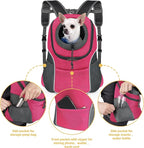 WOYYHO Pet Dog Carrier Backpack Small Dog Front Backpack Ventilated Dog Carrier Back Pack with Storage Pockets, Adjustable Straps & Safety Belt for Travel Hiking Outdoor (Size L: 10-14 lbs, Rose)