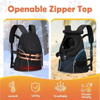WOYYHO Pet Dog Carrier Backpack with Top and Side Windows, Small Dog Front Backpack Ventilated Mesh Dog Back Pack with Safety Belt for Travel Hiking Outdoor Adventures (Size M: 5-9 lbs, Black 2.0)