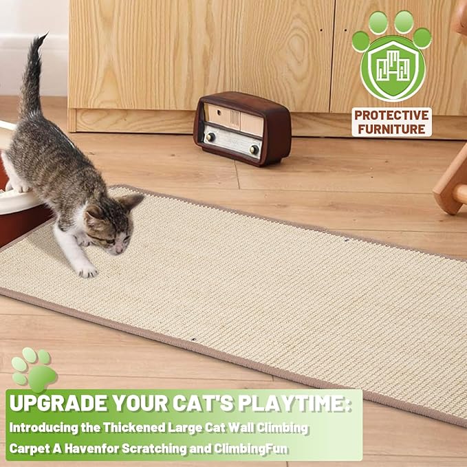 Natural Sisal Cat Scratcher Mat, Wall Scratcher Carpet, Cat Climbing Wall, Large Tall Scratching Post, Couch Sofa Protector, Scratching Mat Pad for Indoor Cats (39.3" Lx15.7 W, 2PCS)