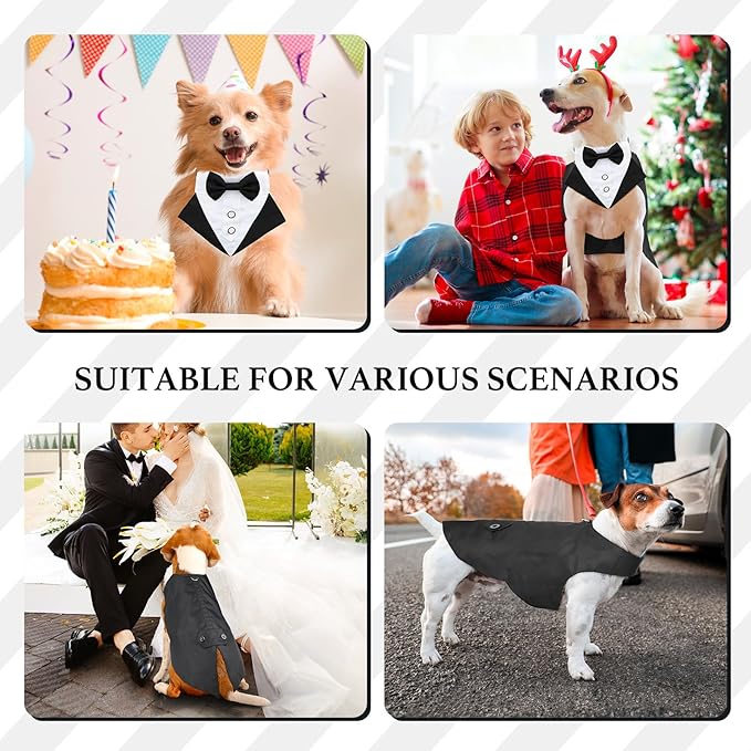 Dog Tuxedo, Formal Dog Wedding Attire Pet Costume Pet Suit and Bandana Set, Bithday Party Bow Tie Collar Outfit Puppy Tux (Medium)