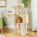 Cat Tree, Multi-Level Cat Tower for Indoor Cats, Cat Climbing Tree Condo with Sisal Covered Scratching Posts, Deep Hammock and Interactive Cat Toy, Beige